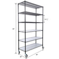 6 Tier 6000Lbs Capacity Nsf Metal Shelf Wire Shelving Unit, Heavy Duty Adjustable Storage Rack With Wheels & Shelf Liners For Commercial Grade Utility Steel Storage Rack, Black 84