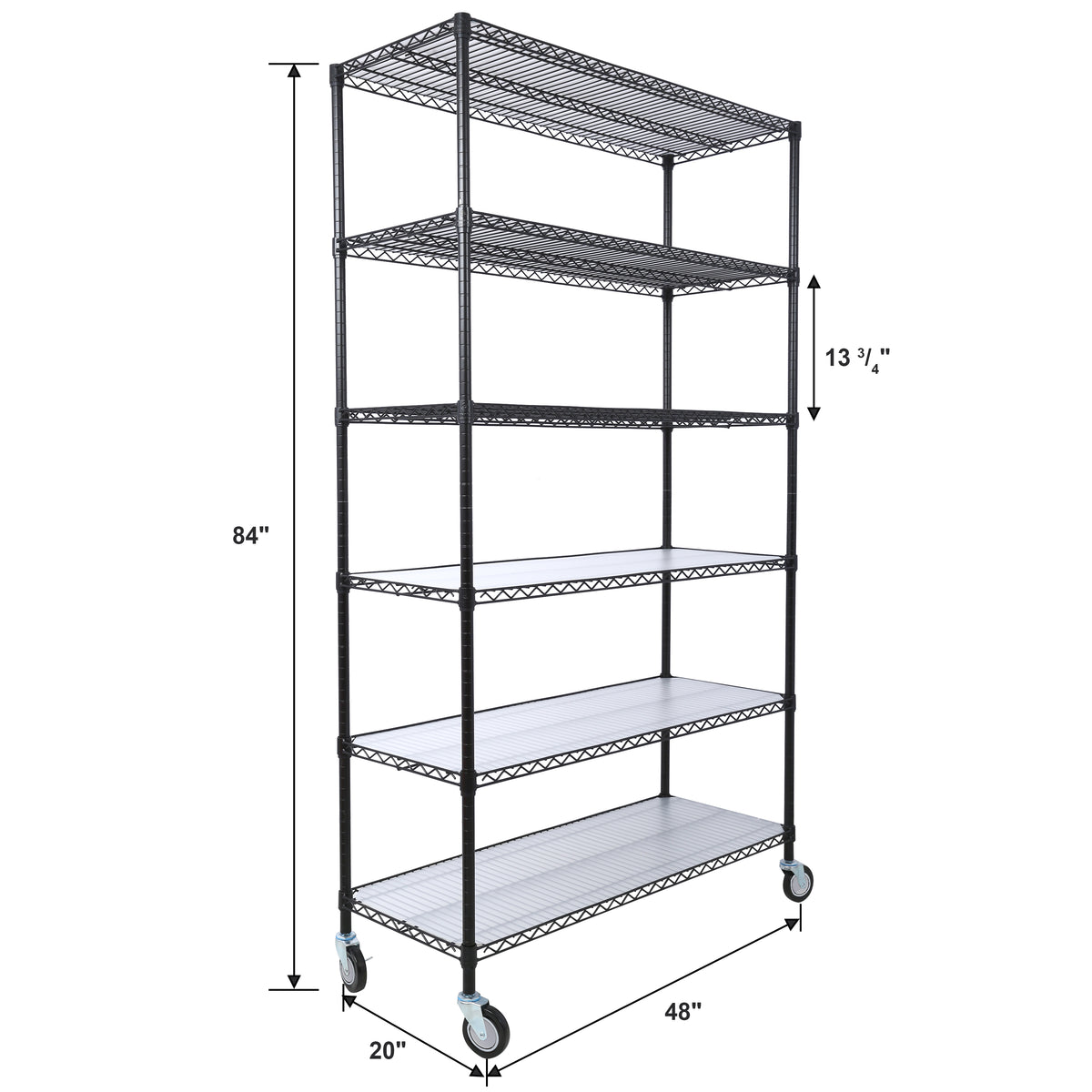 6 Tier 6000Lbs Capacity Nsf Metal Shelf Wire Shelving Unit, Heavy Duty Adjustable Storage Rack With Wheels & Shelf Liners For Commercial Grade Utility Steel Storage Rack, Black 84"H X 48"L X 20"D Black Metal