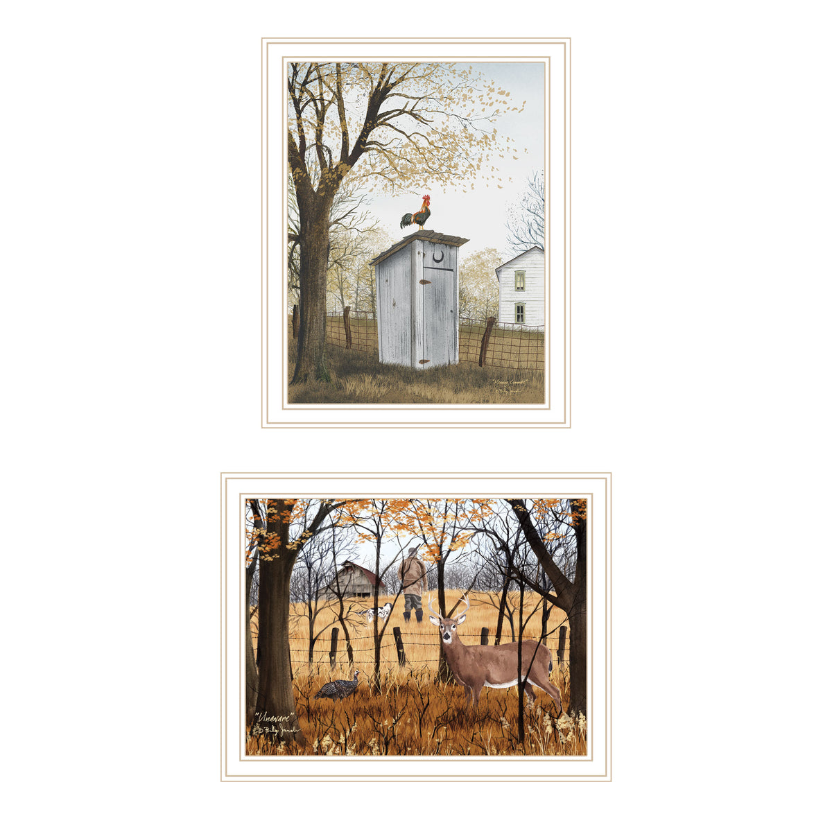 2 Piece Vignette Country Living White Framed Wall Art For Living Room, Bedroom Wall Art Print For Home Decor By Billy Jacobs Multicolor Wood Paper