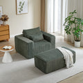 62.5 Inch Corduroy Sponge Sofa Lounge Chair With Removable Footrest,No Assembly Required,Fluffy Modern Sleeper Chair For Indoor Living Room Bedroom Army Green Foam Corduroy 1 Seat