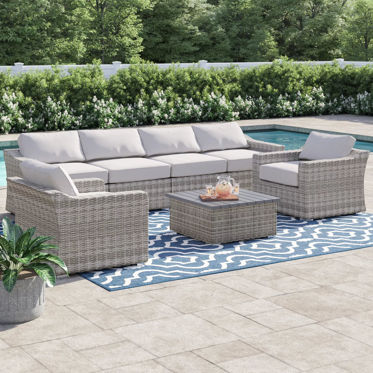 Fully Assembled 6 Person All Weather Wicker Sectional Seating Group With Cushions Grey Mix Wicker