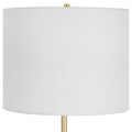 Lily 28 Inch Accent Lamp, White Round Hardback Drum Shade, Black, Gold White Black Fabric Metal