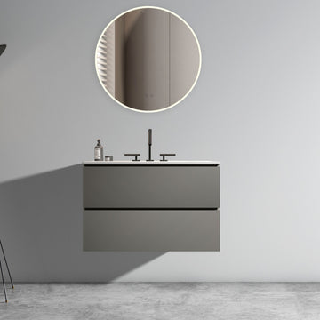 Tia 30" Wall Mount Space Grey Bathroom Vanity With Ceramic Sink With Three Faucet Holes, Large Storage Floating Bathroom Vanity For Modern Bathroom, Pre Assembled White Gray Bathroom Modern Ceramic