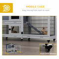 Pawhut Rabbit Hutch 2 Story Bunny Cage Small Animal House With Slide Out Tray, Wheels, For Indoor Outdoor, 59.8