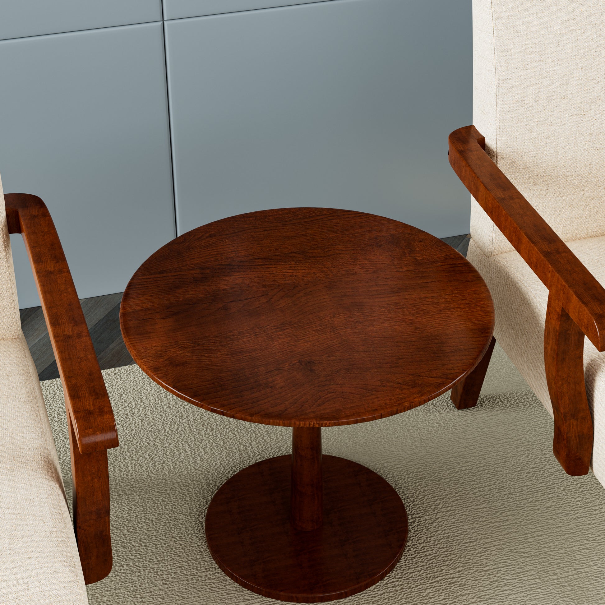 Fabric Accent Arm Chair Set Of 2 With Round Wood Table Beige Fabric