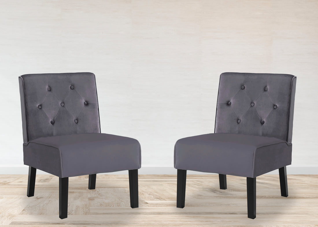 Reese 53" 2Piece Living Room Armless Button Tufted Pattern Accent Chair With Velvet Fabric And Premium High Density Foam Cushion, Grey Grey Velvet