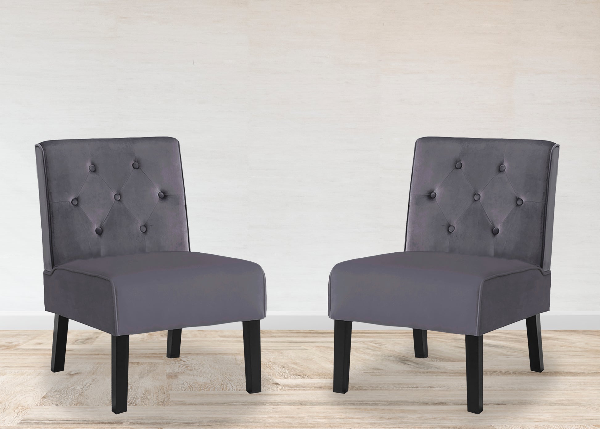 Reese 53" 2Piece Living Room Armless Button Tufted Pattern Accent Chair With Velvet Fabric And Premium High Density Foam Cushion, Grey Grey Velvet