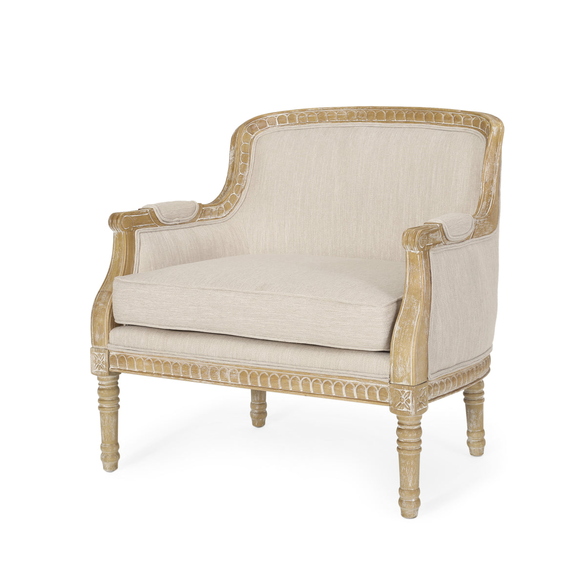Club Chair Beige Brown Fabric
