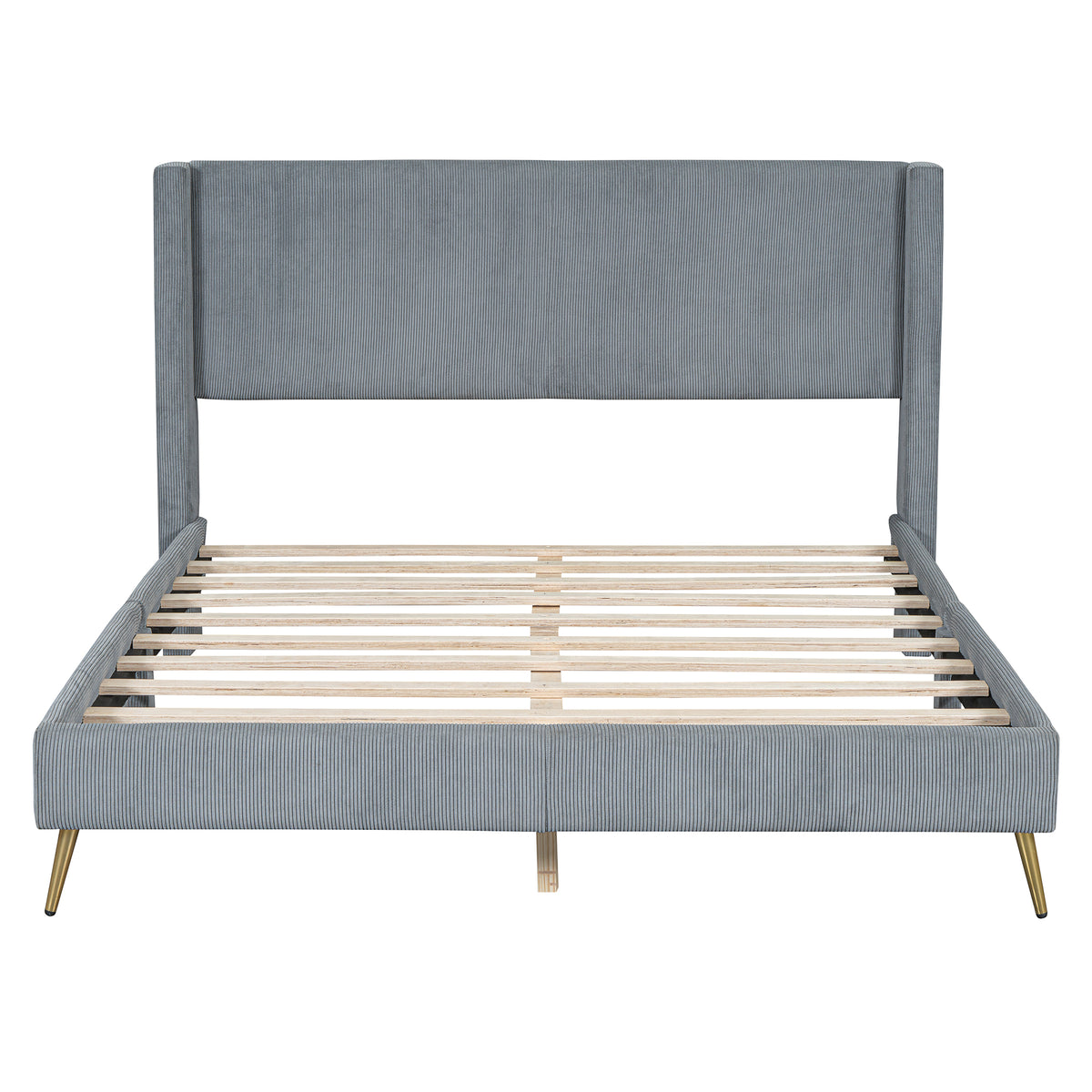 Queen Size Corduroy Platform Bed With Metal Legs, Gray Old Sku:Wf300238Aae Queen Gray Corduroy