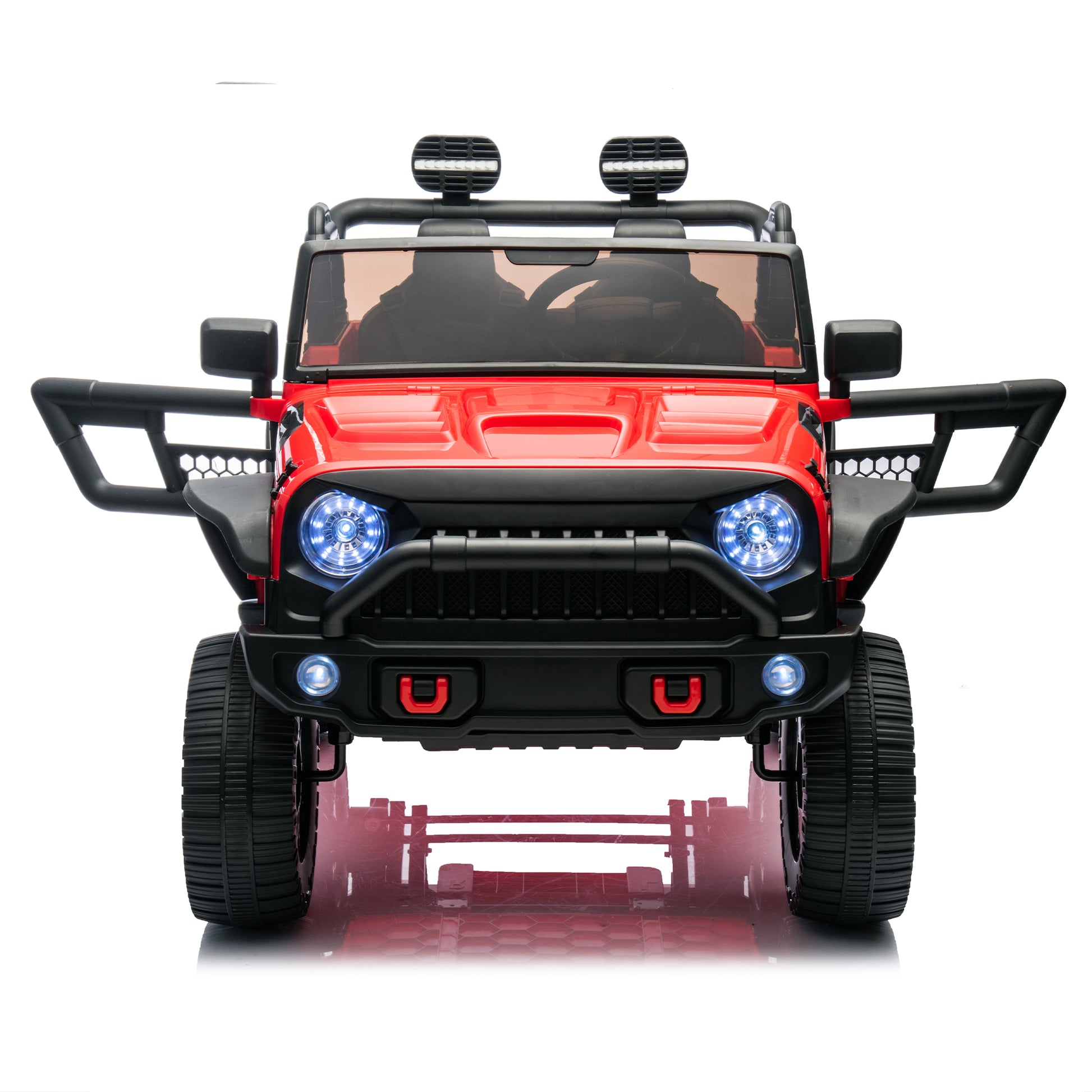 24V Two Seater Kids Ride On Truck Car W Parents Control,200W*2,Seat Width 20.28In,Four Wheel Suspension,Led Lights,Music,Mp3,Bluetooth,Two Independent Seat Belts,Suitable For Off Road For Kids Aged 3 Red 100 149 Lbs Polypropylene