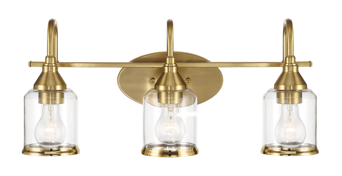 Twilight Three Lights Brushed Gold Contemporary Vanity Light 22"W 10"H 7.48"E With Clear Glass Gold Glass Bathroom Glass,Metal