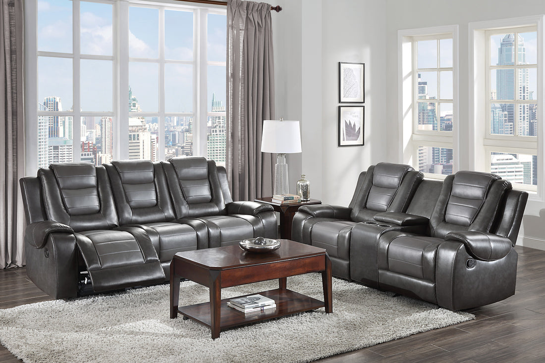 Modern Luxury Living Room Sofa Set 2Pc Reclining Sofa Loveseat Formal Furniture Premium Faux Leather Upholstery Comfortable Two Tone Gray Finish Dark Gray,Light Gray Faux Leather Wood Primary Living Space Luxury,Modern Plywood,Solid Wood 5 Seat