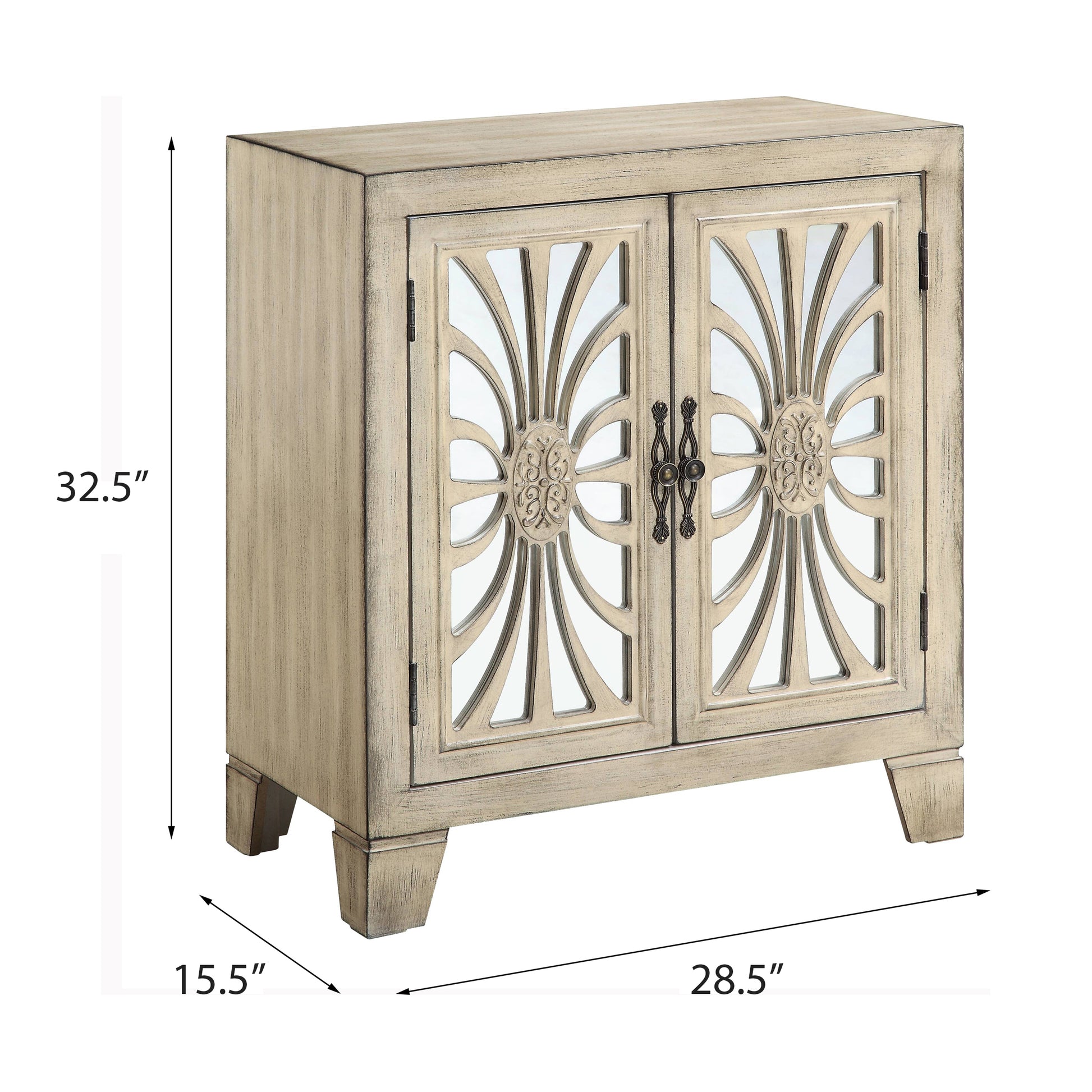 Antique White Console Table With Mirrored Doors Antique White Primary Living Space Rubberwood Rectangular Wood Glass