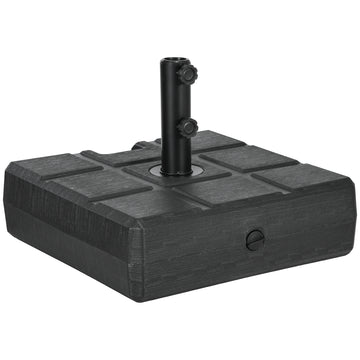 Outsunny 88 Lbs. Fillable Umbrella Base With Steel Umbrella Holder For 1.25", 1.5" Or 2" Umbrella Poles, Square & Reversible Heavy Duty Market Umbrella Stand, Black Black Hdpe