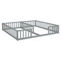 Double Twin Floor Bed With Fence, Guardrails, Without Door, Grey Twin Grey American Design Pine