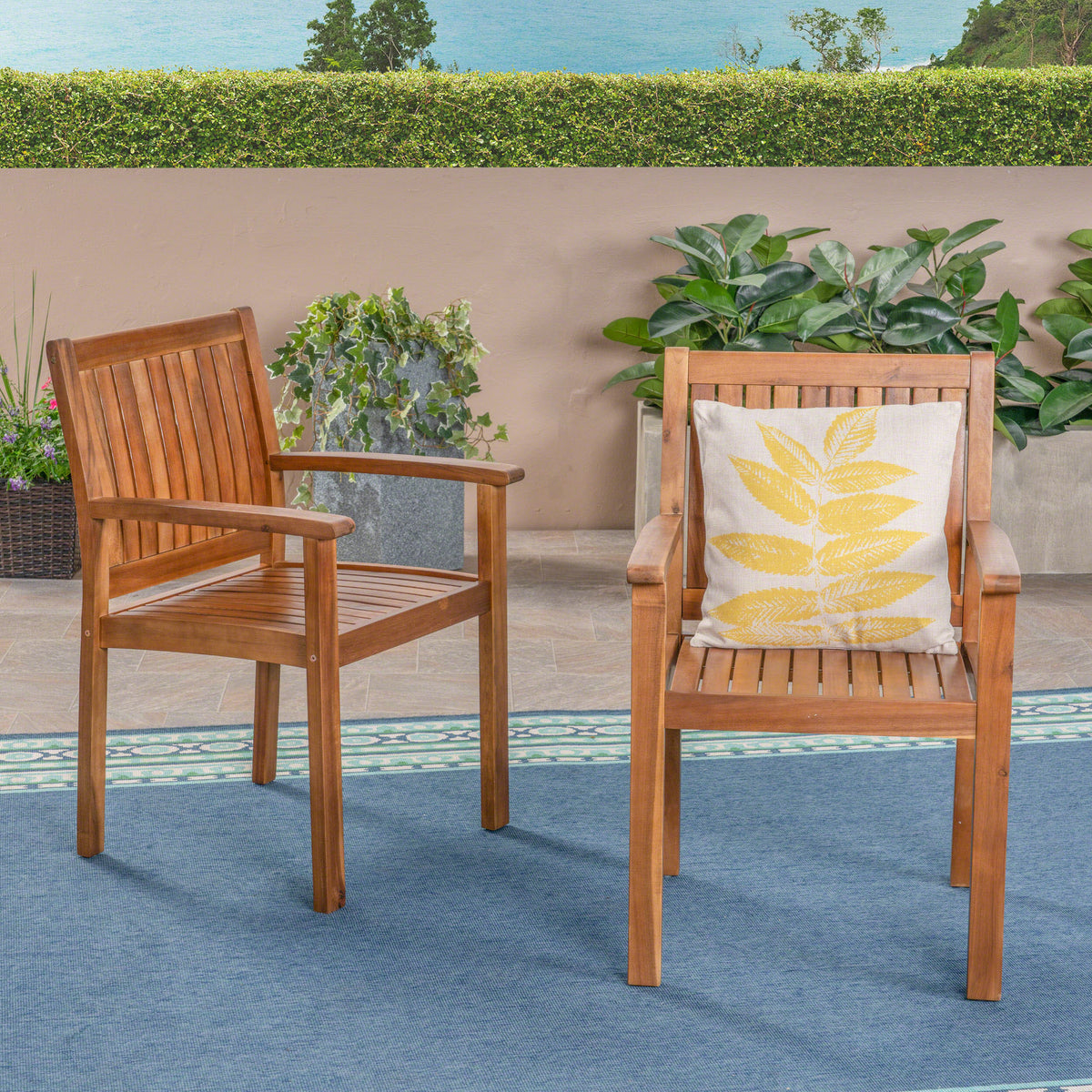 Wilson Dining Chair,Set Of 2 Teak Acacia Wood