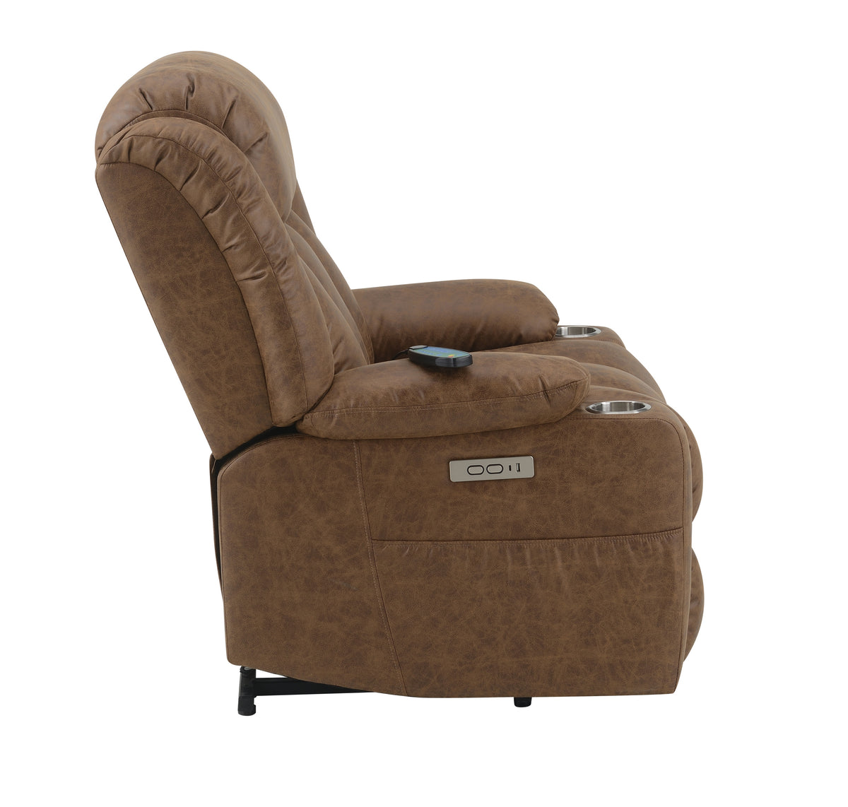 Brown Power Lift Recliner With Massage And Heating Brown Faux Leather Power Remote Metal Primary Living Space Tight Back Push Button Pillow Top Arms Faux Leather
