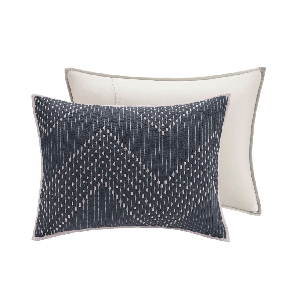 3 Piece Embroidered Cotton Quilt Set Navy King Cal King King Navy Cotton