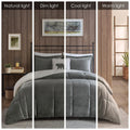 Plush To Sherpa Down Alternative Comforter Set King Charcoal Ivory Polyester