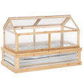 Outsunny Raised Garden Bed With Polycarbonate Greenhouse, Wooden Garden Cold Frame Greenhouse, Flower Planter Protection, 48