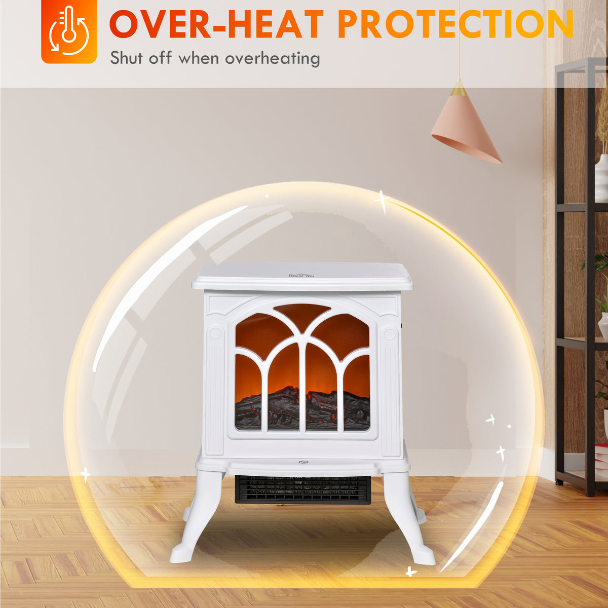Homcom 17" Freestanding Electric Fireplace Stove, Fire Place Heater With Realistic Logs And Flame Effect And Overheat Protection, 750W 1500W, White White Plastic