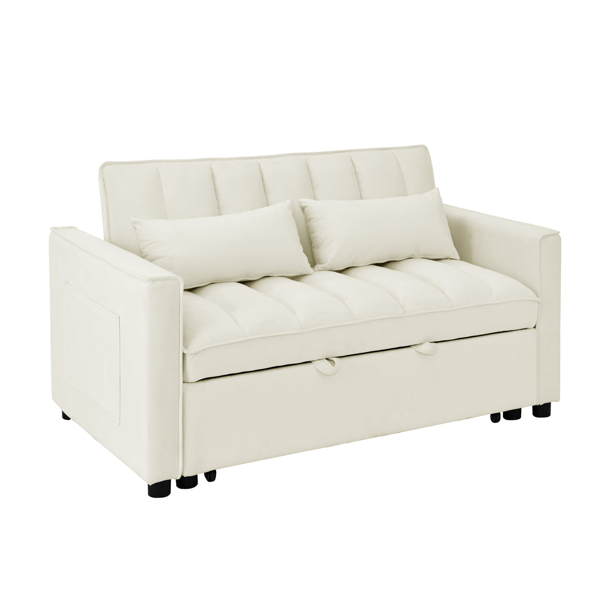 Modern Velvet Seat Sofa Couch Pull Out Bed,3 In One Convertible For Living Room Sofa Bed,Beige Beige Velvet Primary Living Space Cushion Back Medium Soft Medium Duty American Design Pillow Top Arms Foam Velvet 2 Seat
