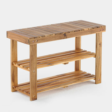 Acacia Wood Shoe Rack Bench Strong Weight Bearing Upto 200 Lbs Best Ideas For Entryway Frontdoor Bathroom, Natural Color. Acacia Wood Light Brown Primary Living Space American Design,American Traditional Acacia Acacia Wood