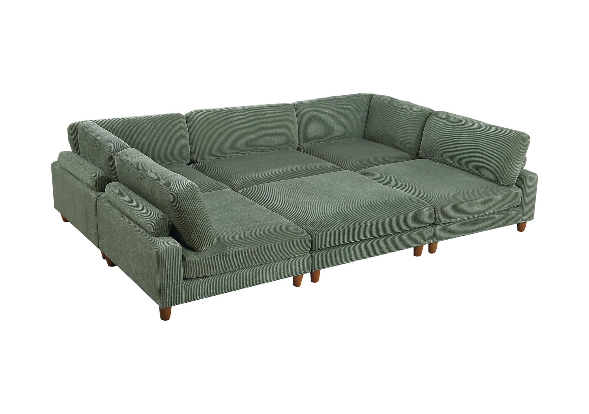 Living Room Furniture 1Pc Cocktail Ottoman Sage Color Corduroy Cushion Extra Large Ottoman Wood Legs Sage Primary Living Space Green Contemporary,Modern Square Corduroy