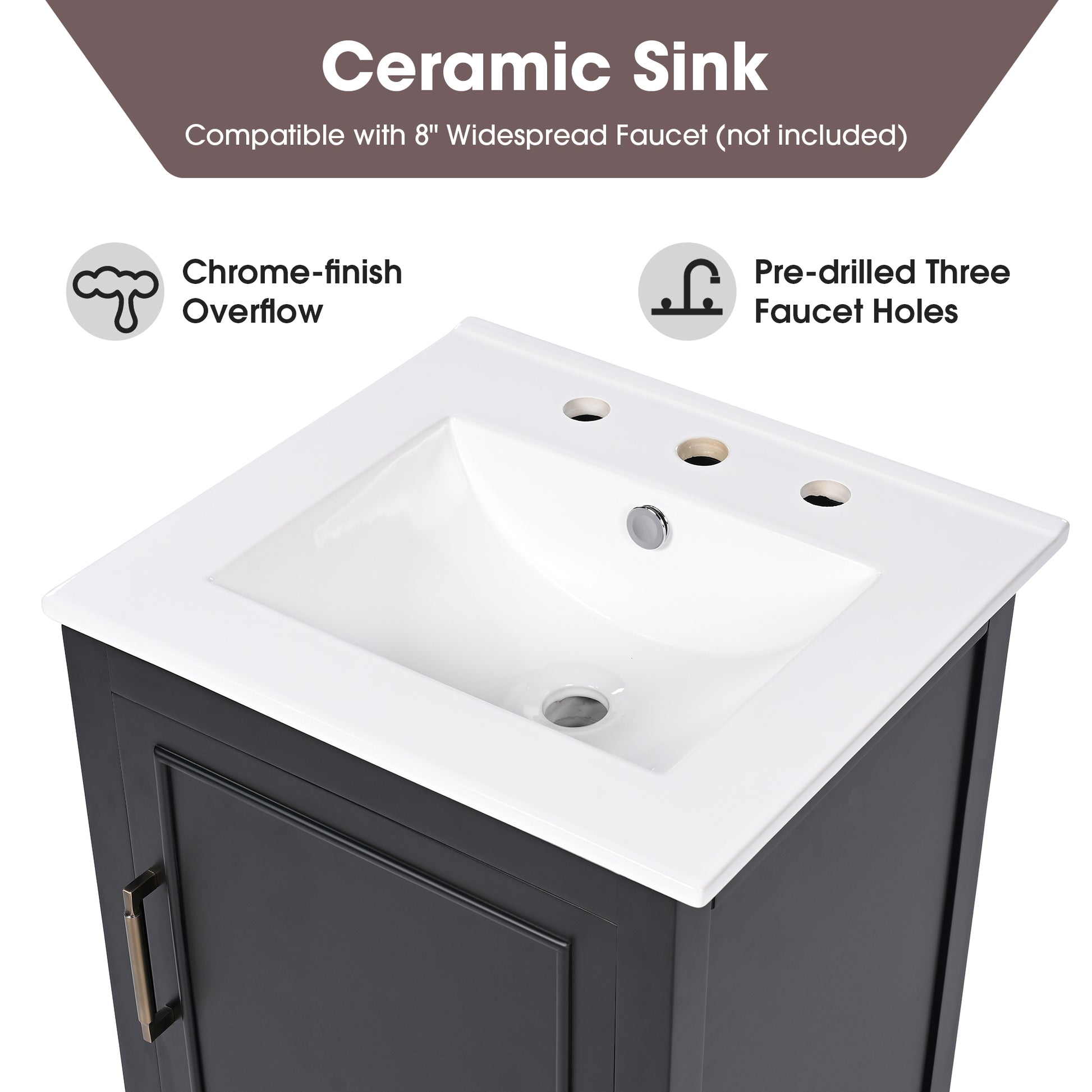 20" Bathroom Vanity With Sink, Bathroom Cabinet With A Door, Door Shelf Storage And Adiustable Foot Pads, A Drawer, Black Black Solid Wood Mdf
