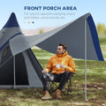 Outsunny 15.4'X15.4'X8.5' Teepee Tent, Waterproof Camping Tent With Porch Area, Floor And Carry Bag, For 2 3 Person Outdoor Backpacking Camping Hiking, Blue Blue Aluminum