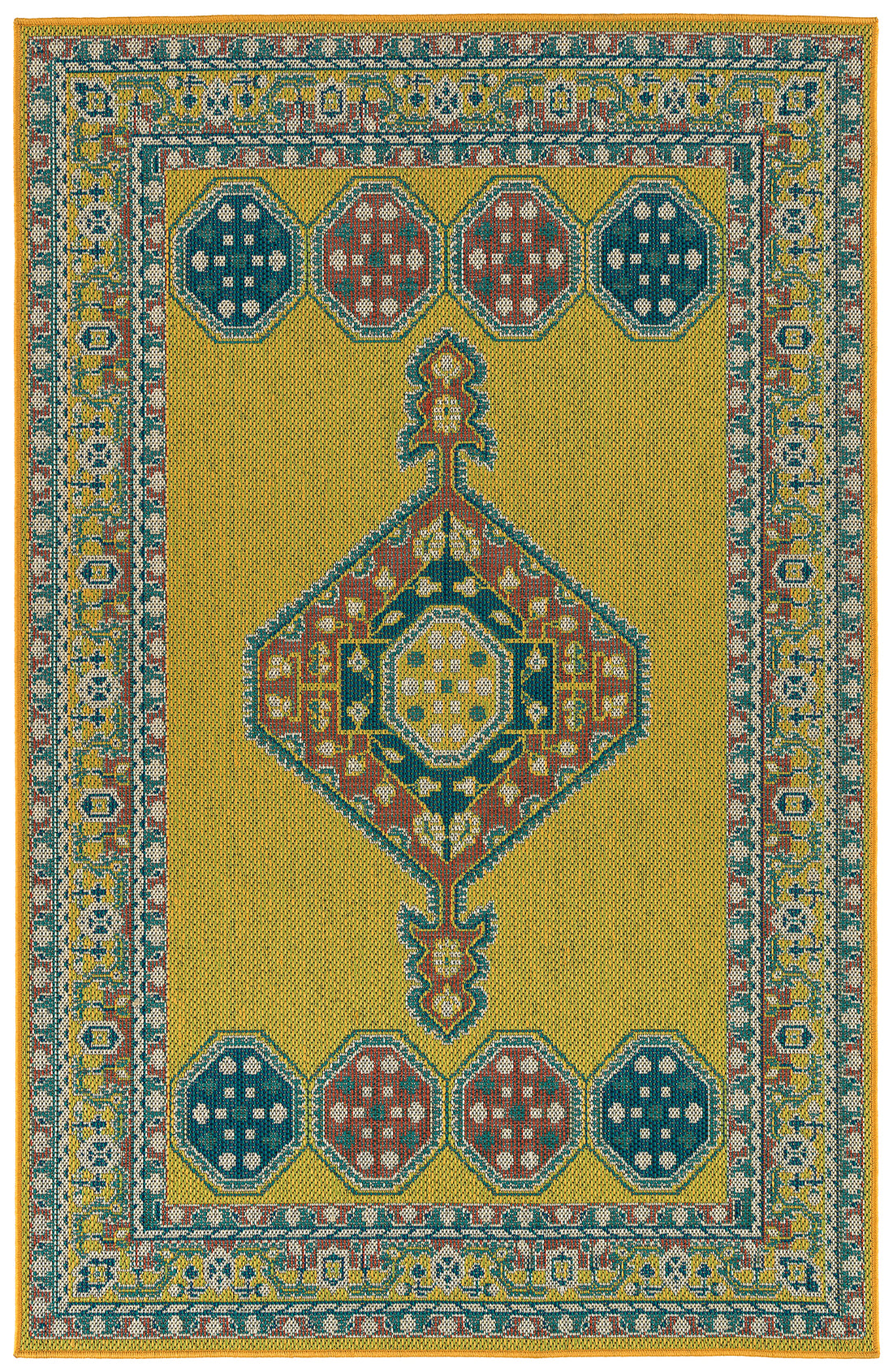 Traditional, Transitional, Oriental, Medallion, Border, Cut Pile 1'9" X 3' Rectangle Throw Rug Yellow Polypropylene