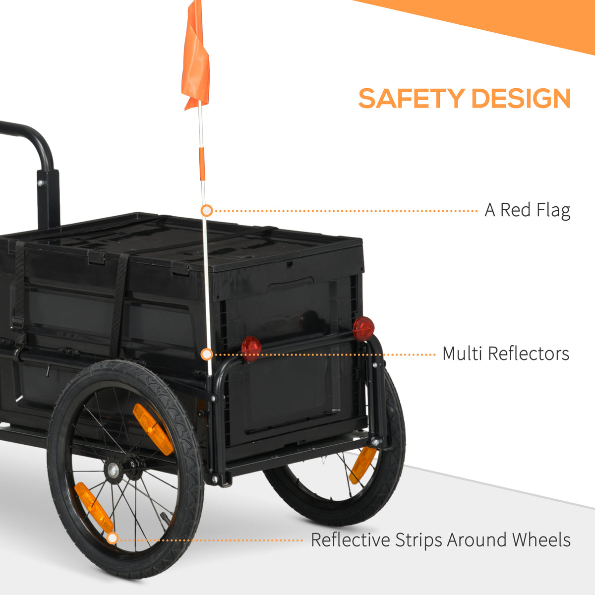 Aosom Bike Cargo Trailer, Bicycle Trailer Wagon Cart With Removable Storage Box, Quick Release 16" Wheels And Safe Reflectors, Galvanized Bottom Black Steel