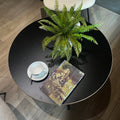 Round Coffee Table Wood Grain And Black Metal Black Brown Mdf Mdf Iron