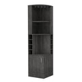 Syrah Corner Bar Cabinet, Eight Bottle Cubbies, Double Door, Two Open Shelves Smokey Oak Gray Primary Living Space Modern Particle Board Particle Board