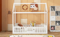 Twin Size Wood House Bed With Fence And Door, White Old Sku: Wf303131Aak Box Spring Not Required Twin White Wood Bedroom Bed Frame Pine