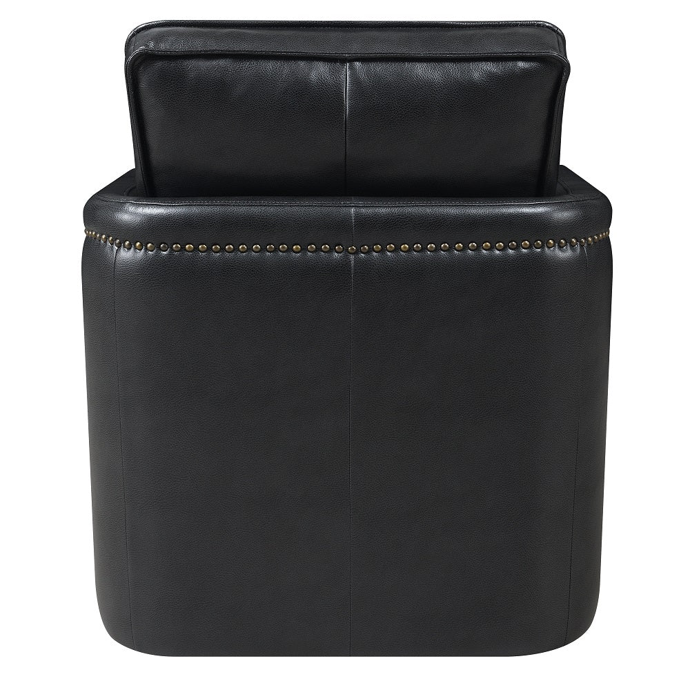 Black Swivel Accent Chair Black Primary Living Space Modern Genuine Leather