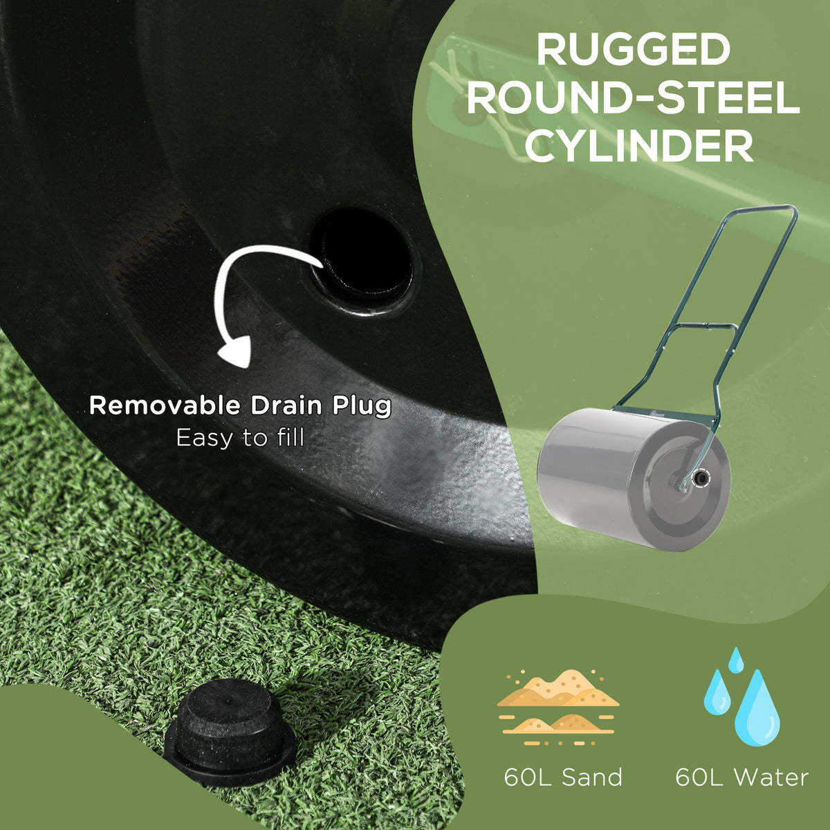 Outsunny 20 Inch Push Tow Behind Lawn Roller Filled With 16 Gal Water Or Sand, Perfect For Flattening Sod In The Garden Black Metal