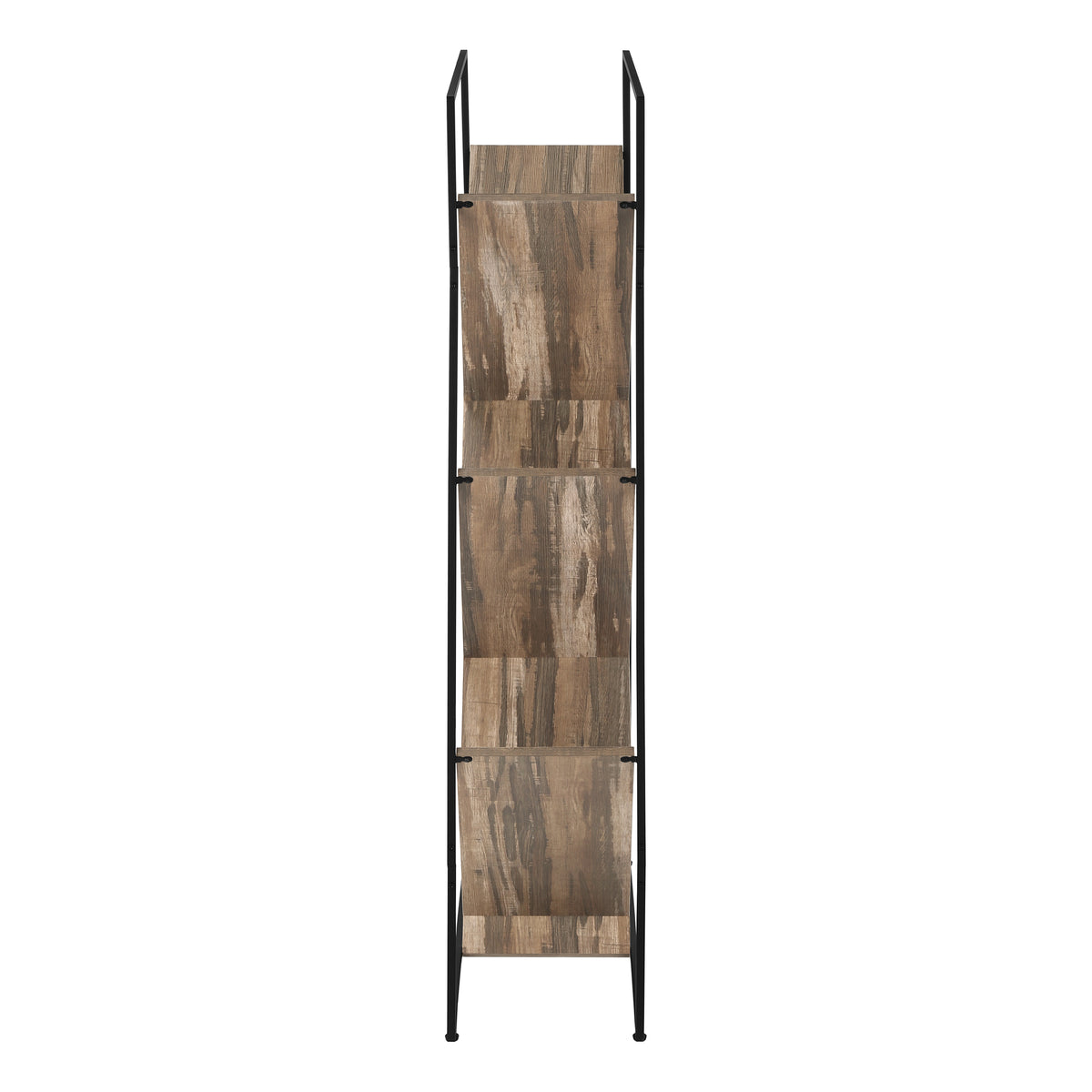 Bookshelf, Bookcase, Etagere, 3 Tier, 60"H, Office, Bedroom, Black Laminate, Black Metal, Contemporary, Modern Brown Metal