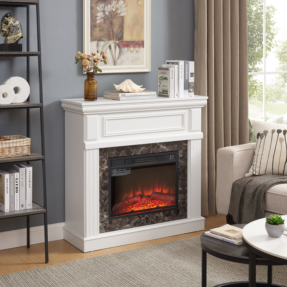 Electric Fireplace With Mantel,Fireplace Mantel Surround With 23" Fireplace Insert, Adjustable Flame, Remote Control White,41.34"W*14"D*40"H White Mdf