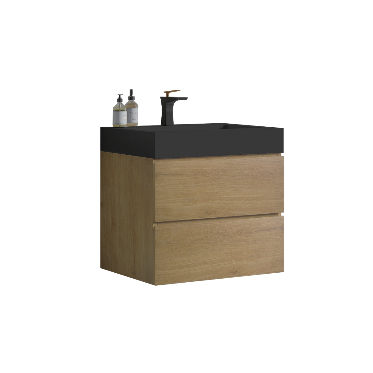 U090 Alice24W 106 Alice 24" Natural Oak Bathroom Vanity With Sink, Large Storage Wall Mounted Floating Bathroom Vanity For Modern Bathroom, One Piece Black Sink Basin Without Drain, Pre Assembled Light Oak Bathroom Modern Mdf Melamine