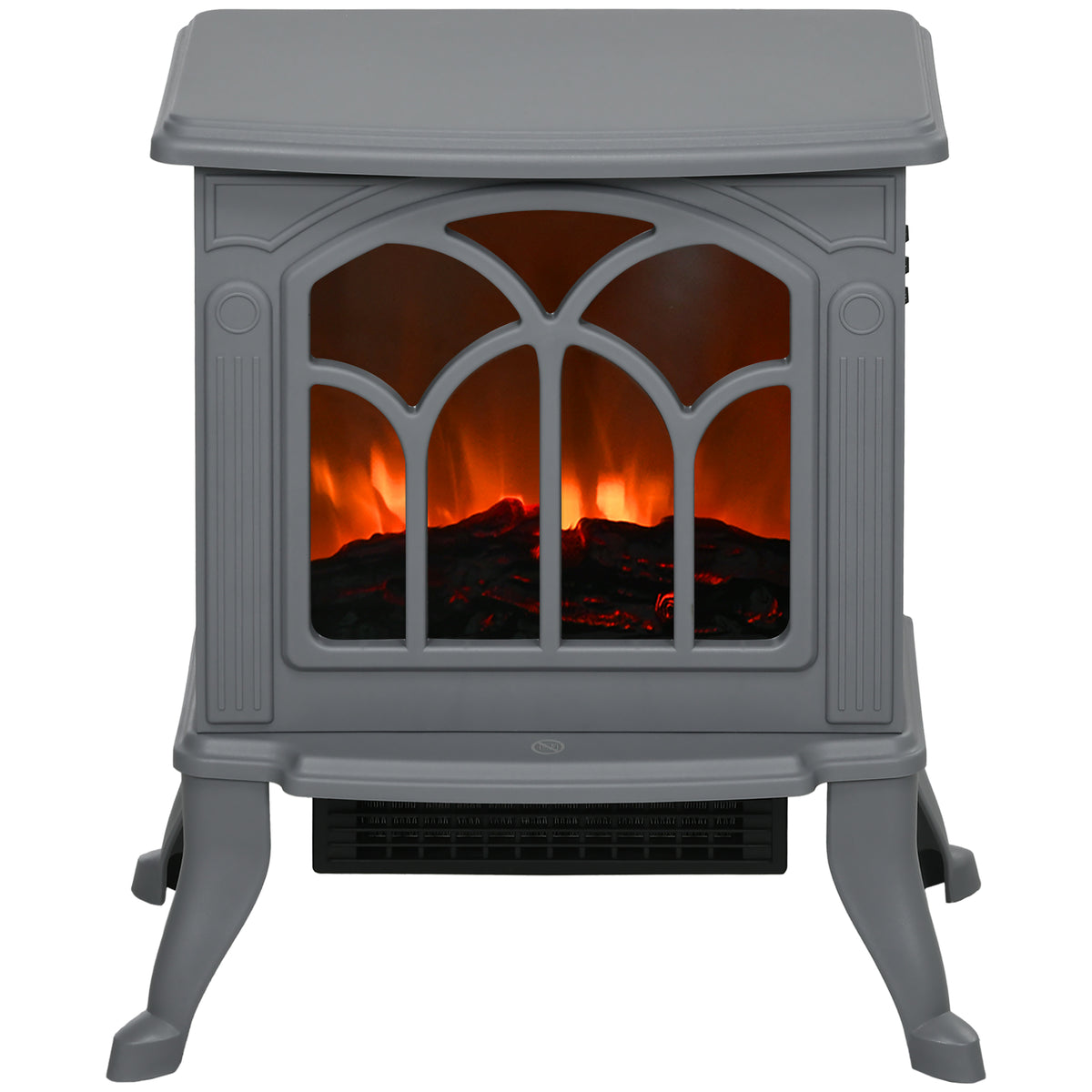 Homcom 17" Freestanding Electric Fireplace Stove, Fire Place Heater With Realistic Logs And Flame Effect And Overheat Protection, 750W 1500W, Gray Gray Plastic