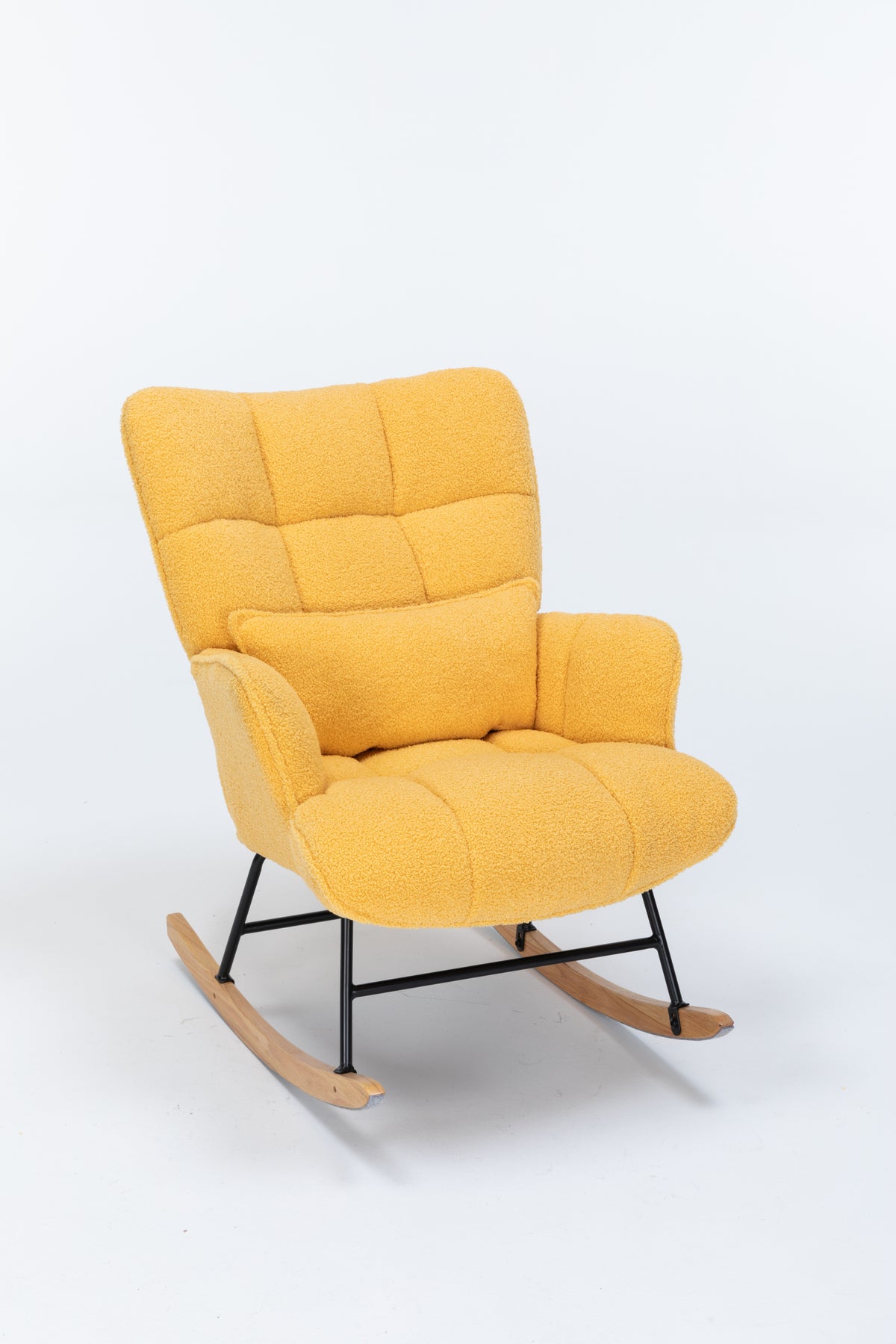 Rocking Chair Nursery, Teddy Upholstered Glider Rocker With High Backrest, Reading Chair Modern Rocking Accent Chairs Glider Recliner For Living Room, Nursery, Bedroom Yellow Velvet