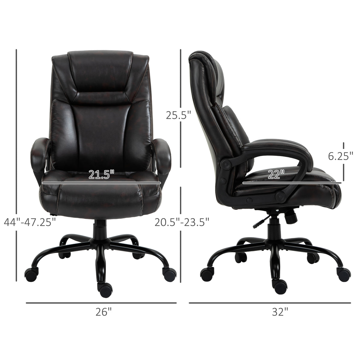 Vinsetto Big And Tall 400Lbs Executive Office Chair With Wide Seat, Computer Desk Chair With High Back Pu Leather Ergonomic Upholstery, Adjustable Height And Swivel Wheels, Brown Brown Faux Leather