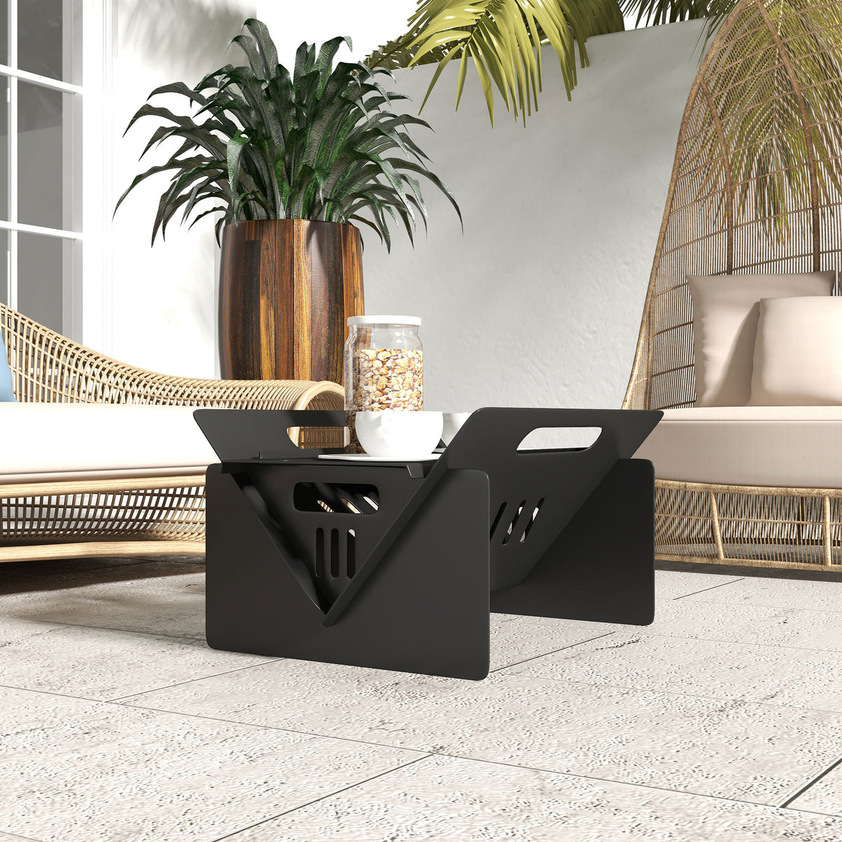 Outsunny 3 In 1 Portable Fire Pit, Stove, Coffee Table, Wood Burning Firepit With Carrying Bag And Quick Assembly For Camping, Bonfire, Picnic, Backyard, Patio, Black Black Steel