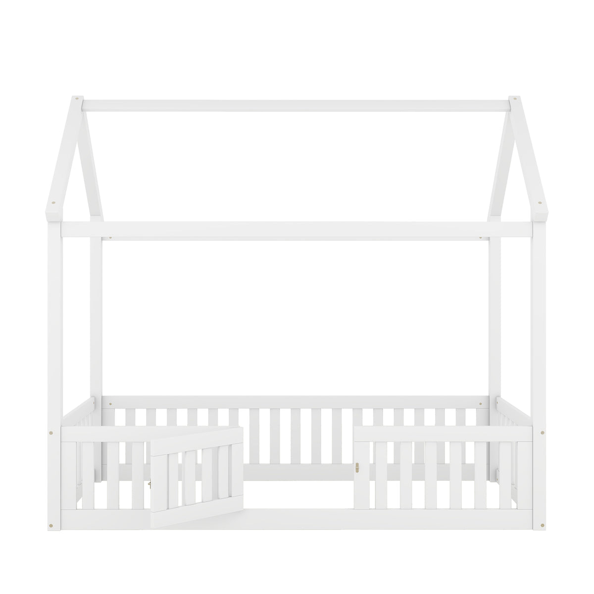 Twin Size Wood House Bed With Fence And Door, White Old Sku: Wf303131Aak Box Spring Not Required Twin White Wood Bedroom Bed Frame Pine