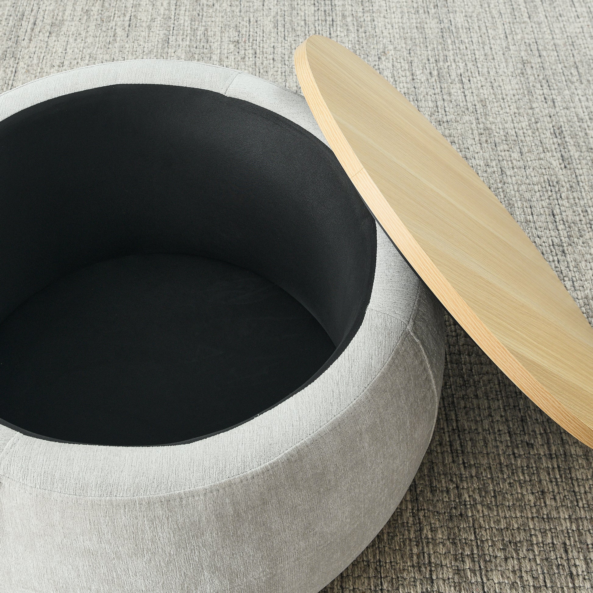 Round Storage Ottoman, 2 In 1 Function, Work As End Table And Ottoman,With Small Seat,Light Grey 25"X25"X14.7" Light Grey Foam