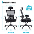 Big And Tall Office Chair 500Lbs Ergonomic Office Chair For Heavy People With 3D Armrest, Quiet Rubber Wheels, Adjustable Lumbar Support And Headrest Heavy Duty Metal Base Mesh Chair Nylon Black