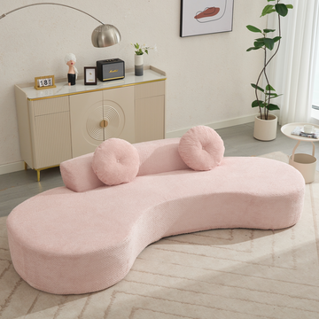 Arrived 105.5''Curved Sofa, Modern Minimalist Sofa, Cloud Couch Sofa 3 4 Seater Couch With 2 Pillows,Bedroom, No Assembly Required, Point Shaped Corduroy, Anti Wrinkle ,Pink Pink Polyester Primary Living Space Tight Back Soft Modern Foam Upholstered 3