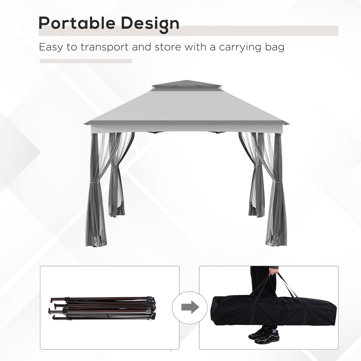 Outsunny 11' X 11' Pop Up Canopy, Outdoor Patio Gazebo Shelter With Removable Zipper Netting, Instant Event Tent W 114 Square Feet Of Shade And Carry Bag For Backyard, Garden, Light Gray Light Grey Metal