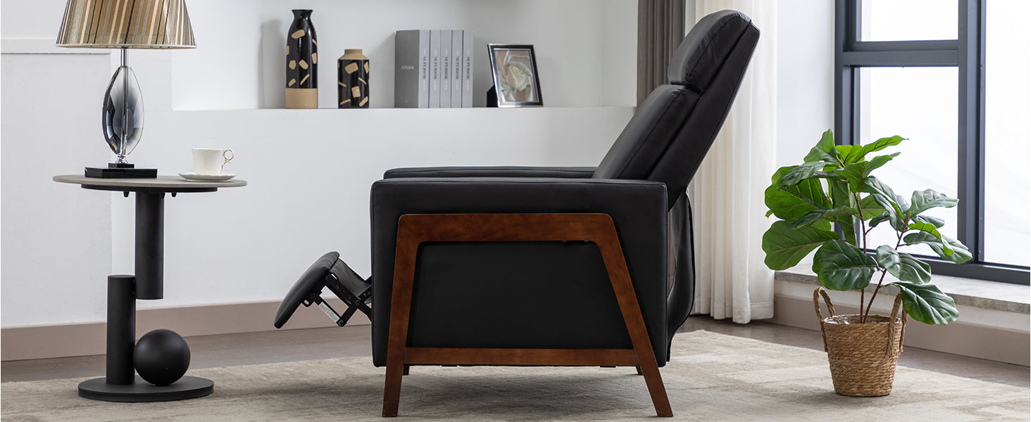 Wood Framed Pu Leather Recliner Chair Adjustable Home Theater Seating With Thick Seat Cushion And Backrest Modern Living Room Recliners, Black Old Sku:Pp289527Aab Black Pu Pu